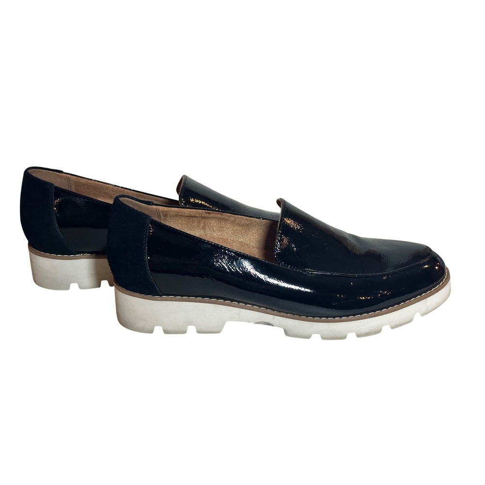 Vionic Kensley Loafers Women 10 Black Patent Suede Lug Platform Slip On Shoes